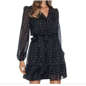 NwtBetsy & Adam Dress Size 6 Black Metallic Rainbow Dot Fit & Flare Belted Dress